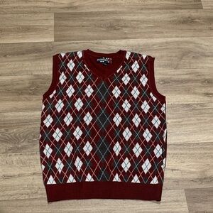 Men's V-Neck Argyle Sweater Vest - Burgundy and Black